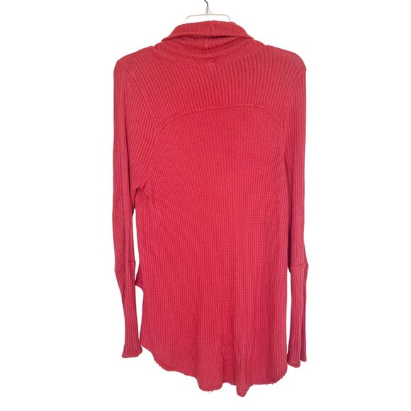 We The Free By Free People Red Waffle Knit Cowl Neck Tunic Top Womens S - Picture 2 of 9